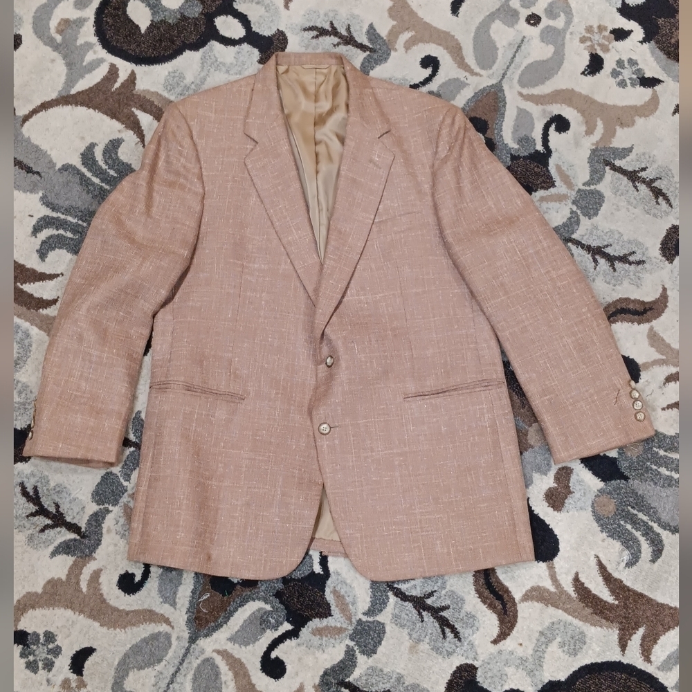 Rothschild's Wool Sport Coat Latte Tan Herringbone Plaid Blazer Jacket Size 46R